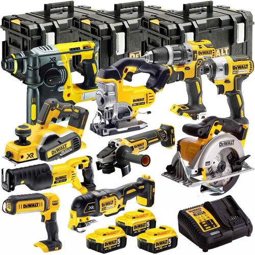 18V Cordless 10-Piece Tool Kit with 3 x 5.0Ah Batteries and 3 Carry Cases