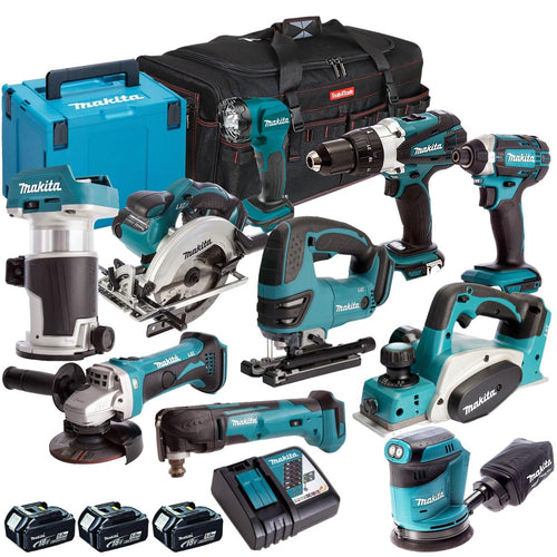 18V Cordless 10-Piece Tool Kit with 3 x 5.0Ah Batteries and Carry Bag