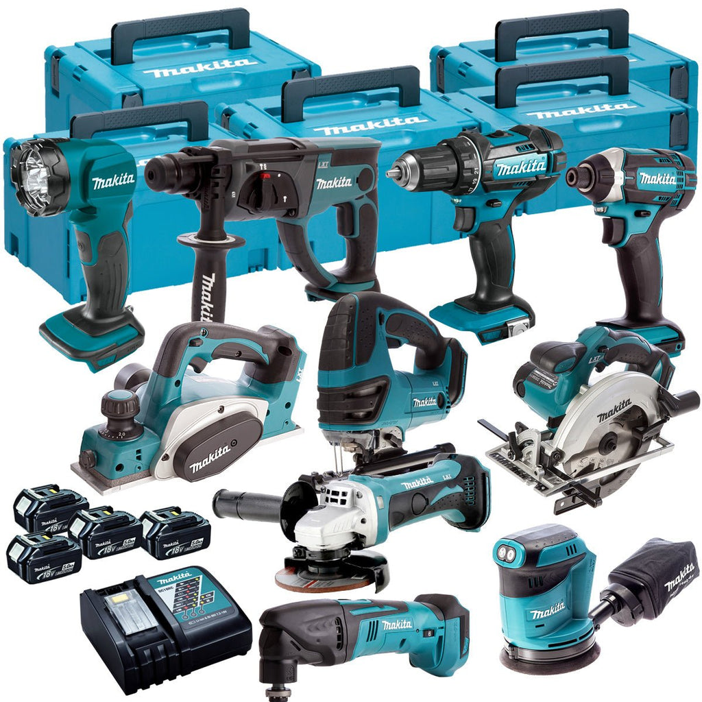 18V Cordless 10-Piece Tool Kit with 4 x 5.0Ah Batteries and 5 Carry Cases