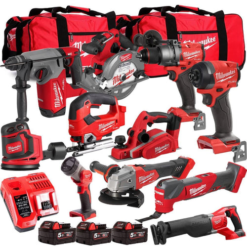 18V Cordless 11-Piece Tool Kit with 3 x 5.0Ah Batteries and 2 Extra-Large Bags