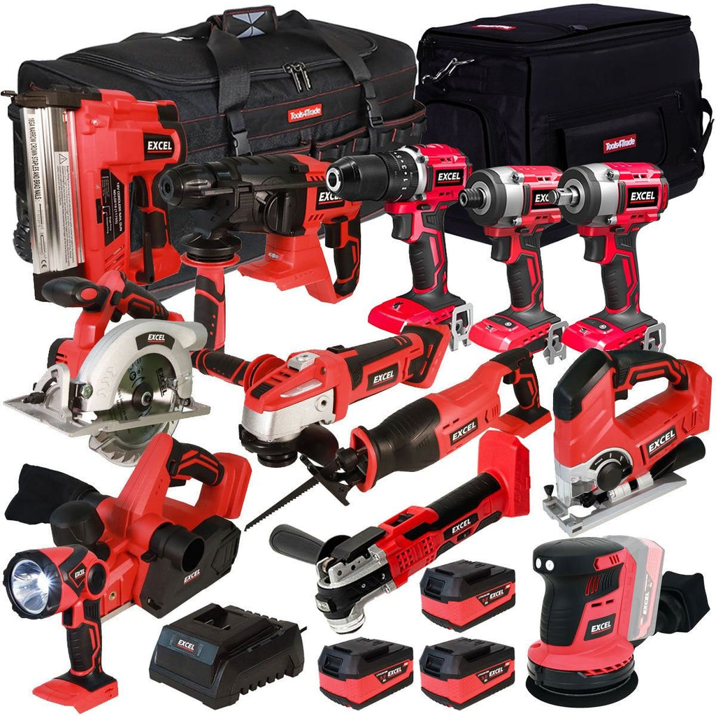 18V Cordless 13-Piece Tool Kit with 3 x 5.0Ah Batteries and Impact Wrench