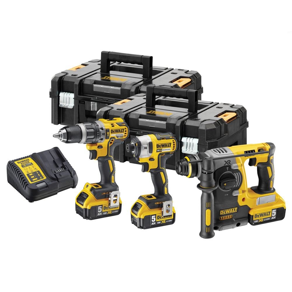 18V Cordless 3-Piece Tool Kit with 3 x 5.0Ah Batteries and 2 Carry Cases