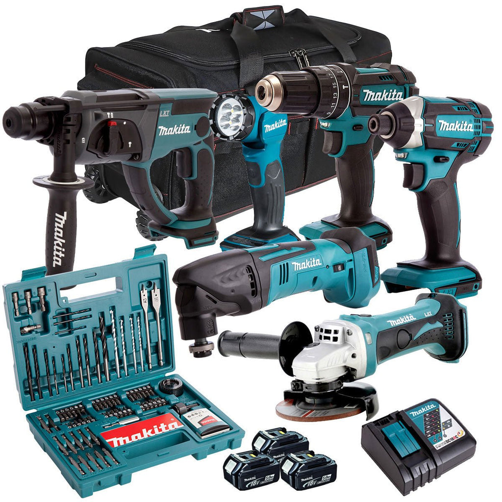 18V Cordless 6-Piece Tool Kit with 3 x 5.0Ah Batteries and 100-Piece Accessory Set
