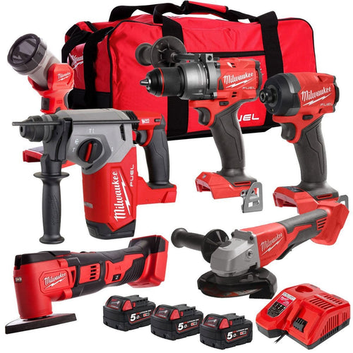 18V Cordless 6-Piece Tool Kit with 3 x 5.0Ah Batteries and Hammer Drill and Multi-Tool