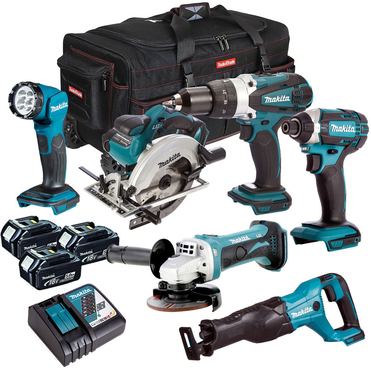 18V Cordless 6-Piece Tool Kit with 3 x 5.0Ah Batteries and Reciprocating Saw