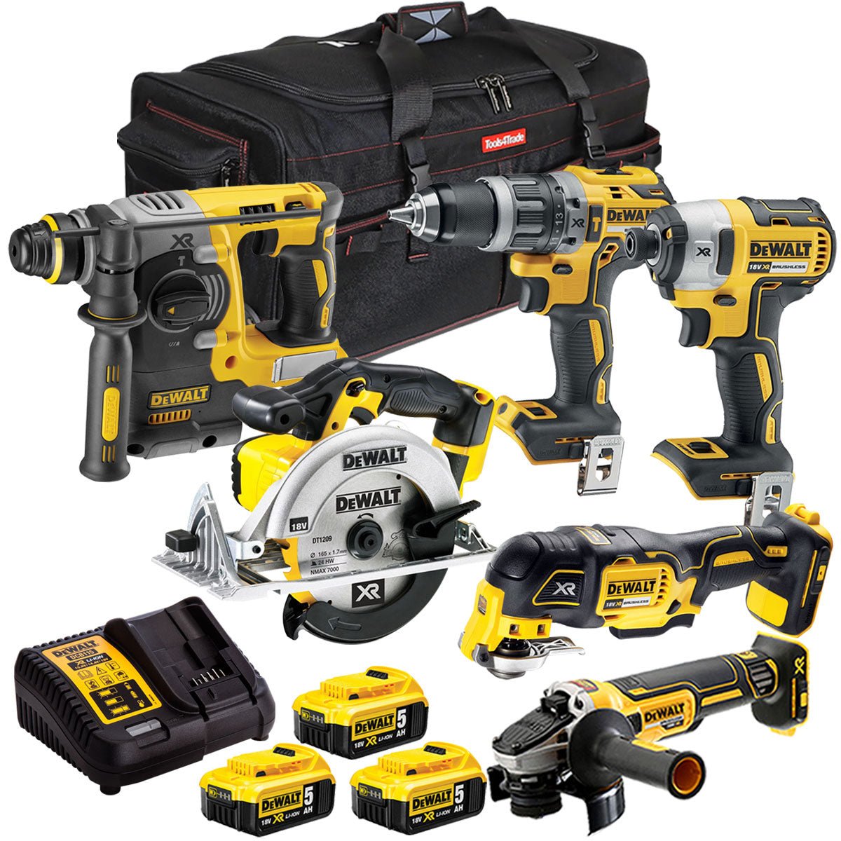 18V Cordless 6-Piece Tool Kit with 3 x 5.0Ah Batteries and SDS Hammer