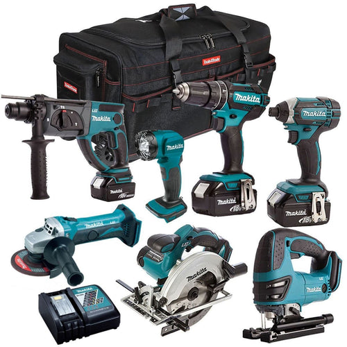 18V Cordless 7-Piece Tool Kit with 3 x 5.0Ah Batteries and Jigsaw