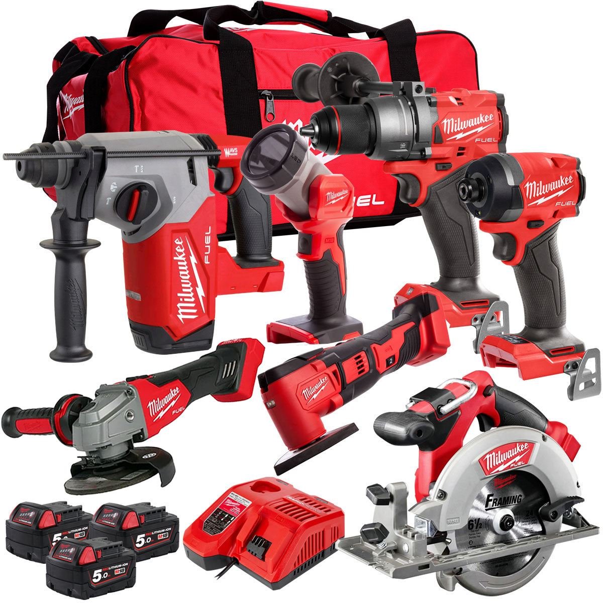 18V Cordless 7-Piece Tool Kit with 3 x 5.0Ah Batteries and Multi-Tool