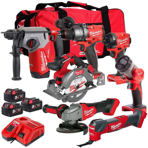 18V Cordless 7-Piece Tool Kit with 3 x 5.0Ah Batteries and Wheeled Carry Bag