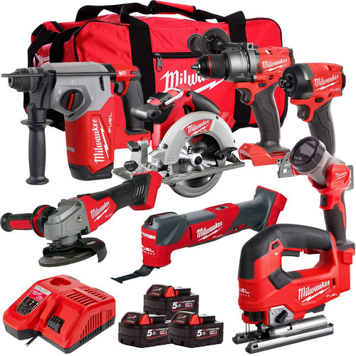 18V Cordless 8-Piece Tool Kit with 3 x 5.0Ah Batteries and Jigsaw