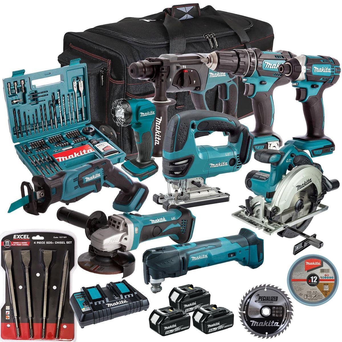 18V Cordless 9-Piece Tool Kit with 3 x 5.0Ah Batteries and Accessory Set