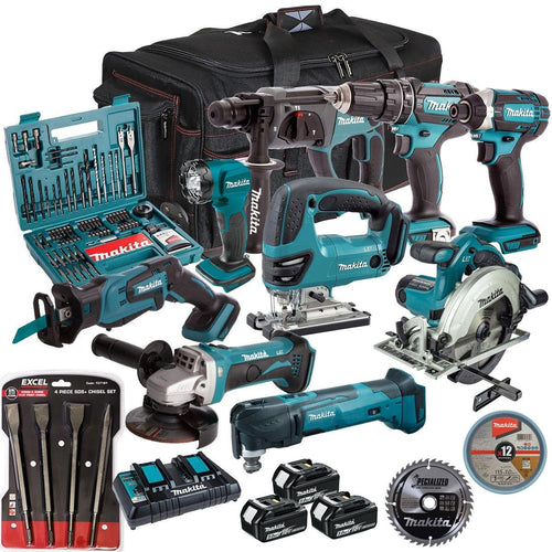 18V Cordless 9-Piece Tool Kit with 3 x 5.0Ah Batteries and Accessory Set