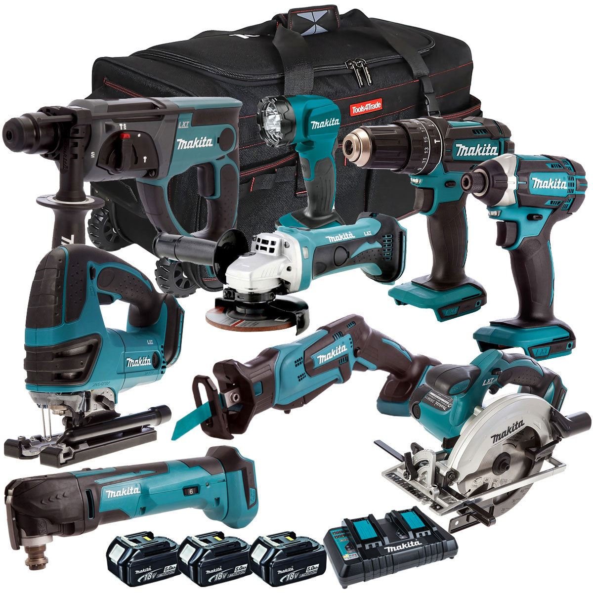 18V Cordless 9-Piece Tool Kit with 3 x 5.0Ah Batteries and Carry Bag