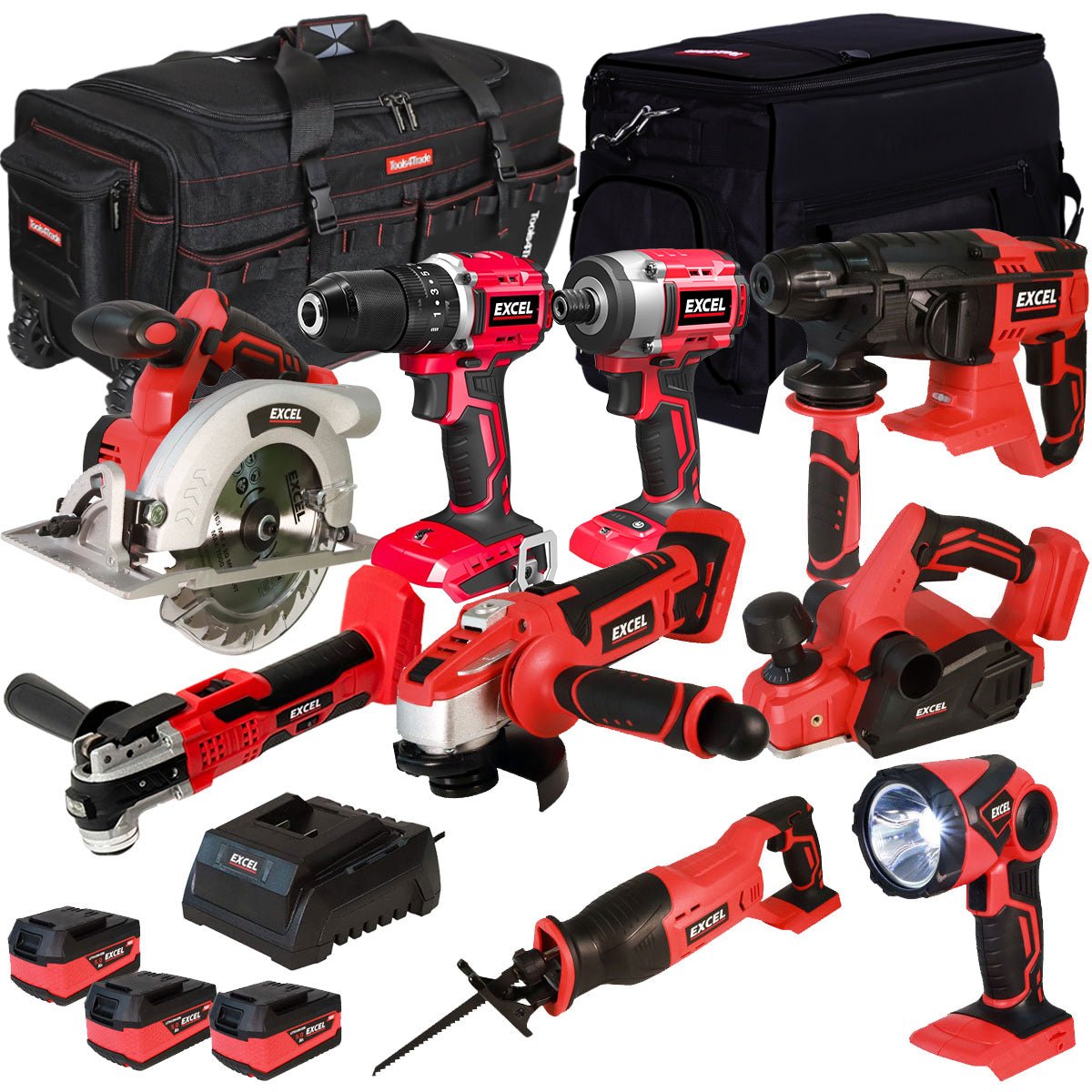 18V Cordless 9-Piece Tool Kit with 3 x 5.0Ah Batteries and Two Carry Bags