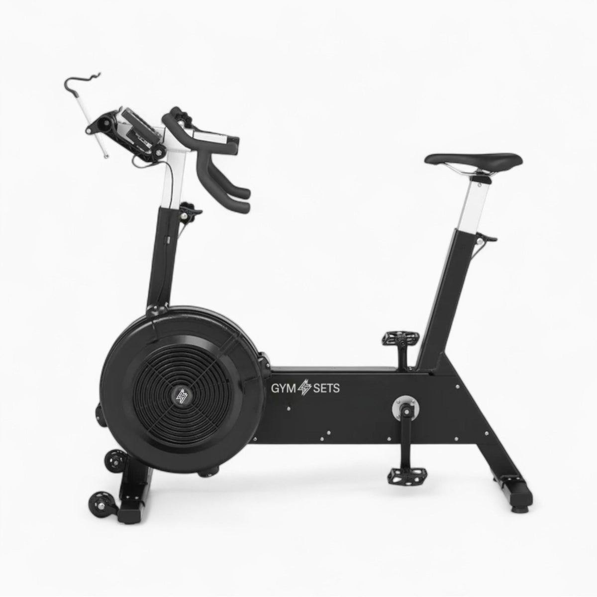 Air resistance exercise bike with freewheel clutch and belt drive - view 15