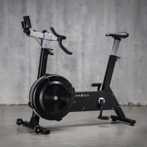 Air resistance exercise bike with freewheel clutch and belt drive - view 2