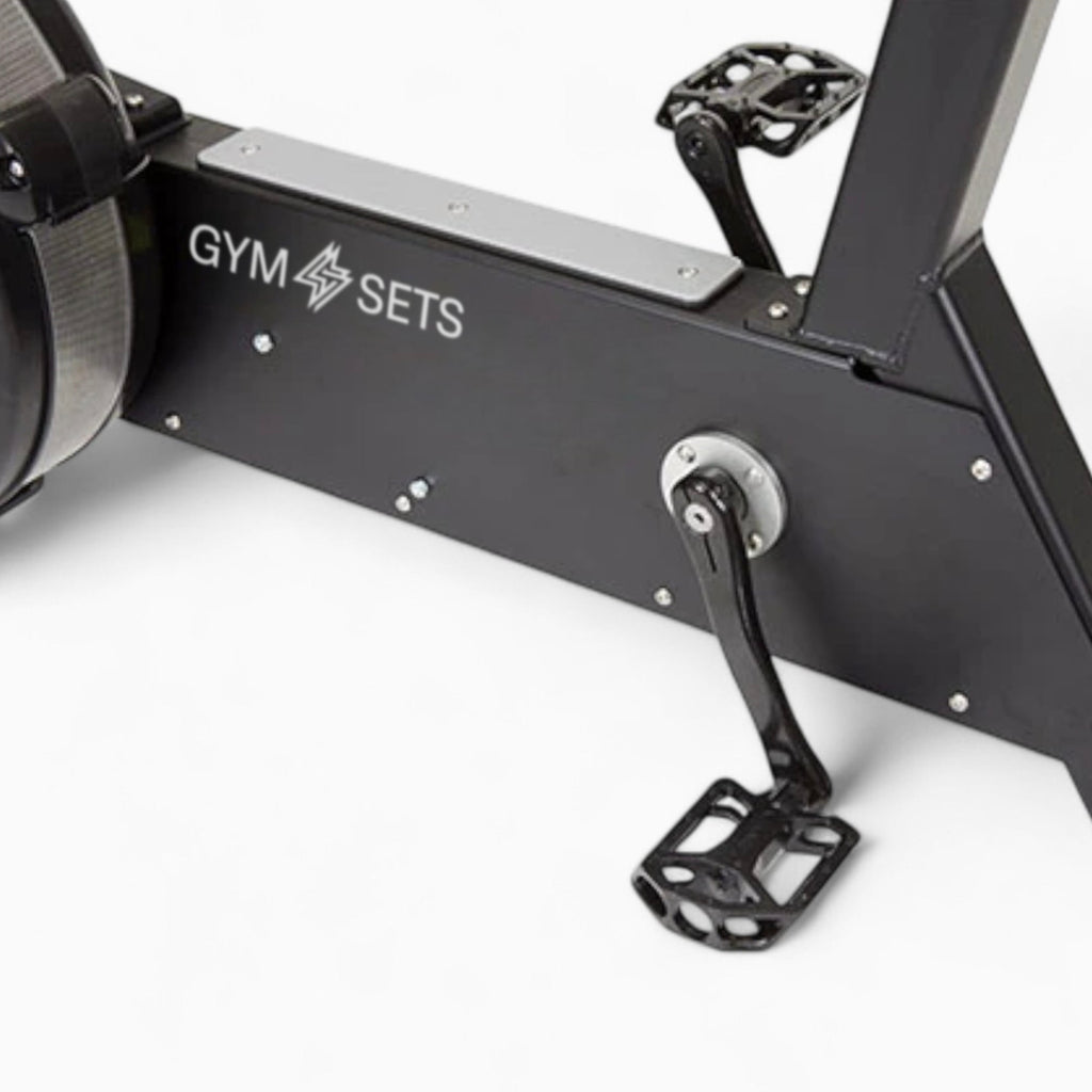 Air resistance exercise bike with freewheel clutch and belt drive - view 5