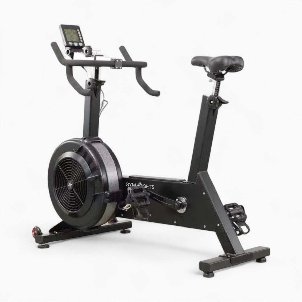 Air resistance exercise bike with freewheel clutch and belt drive - view 9