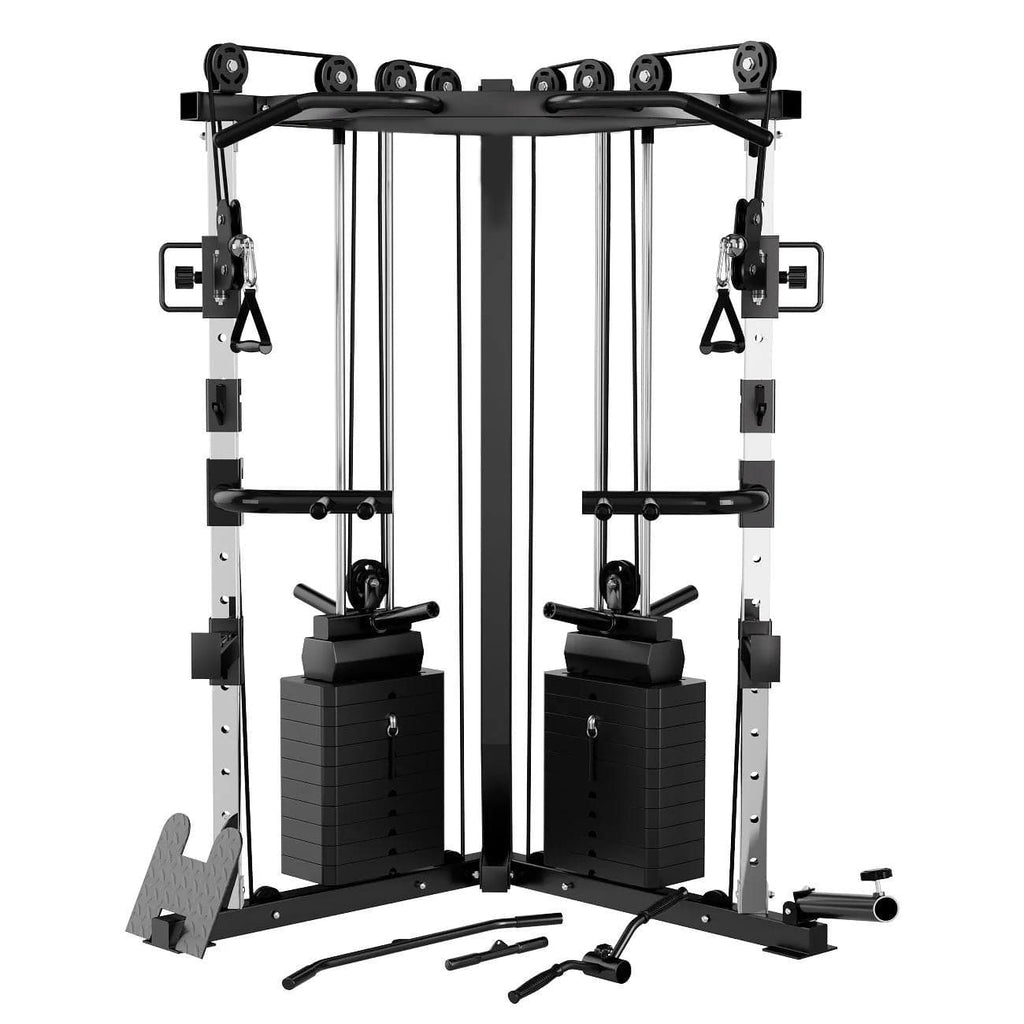 Cable crossover machine with 177 kg weight stacks, pull-up bar and dip station