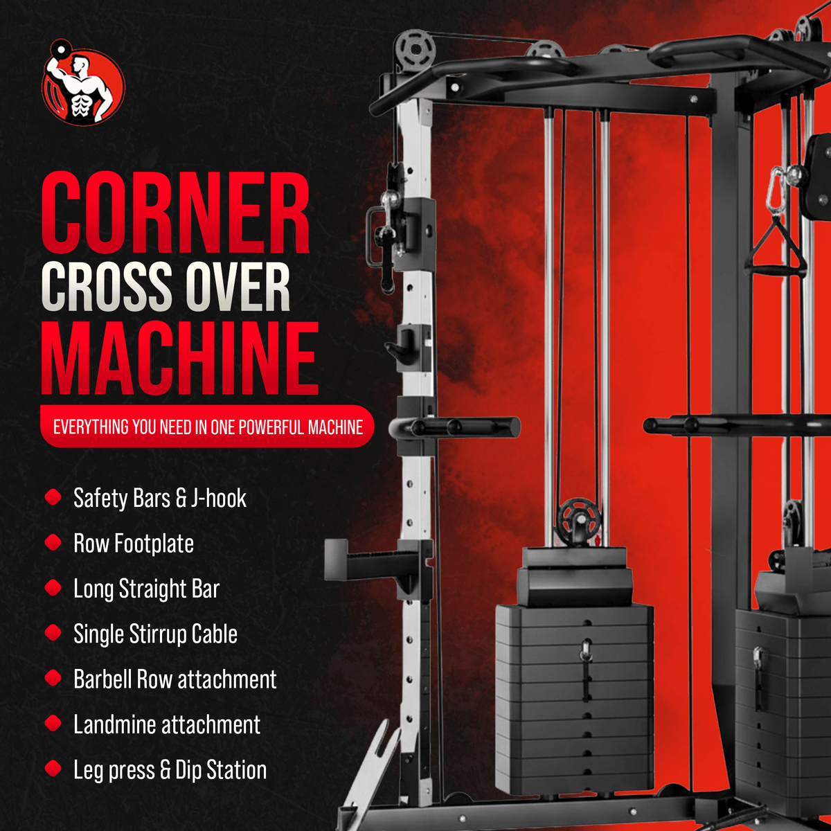 Cable crossover machine with 177 kg weight stacks, pull-up bar and dip station - view 12