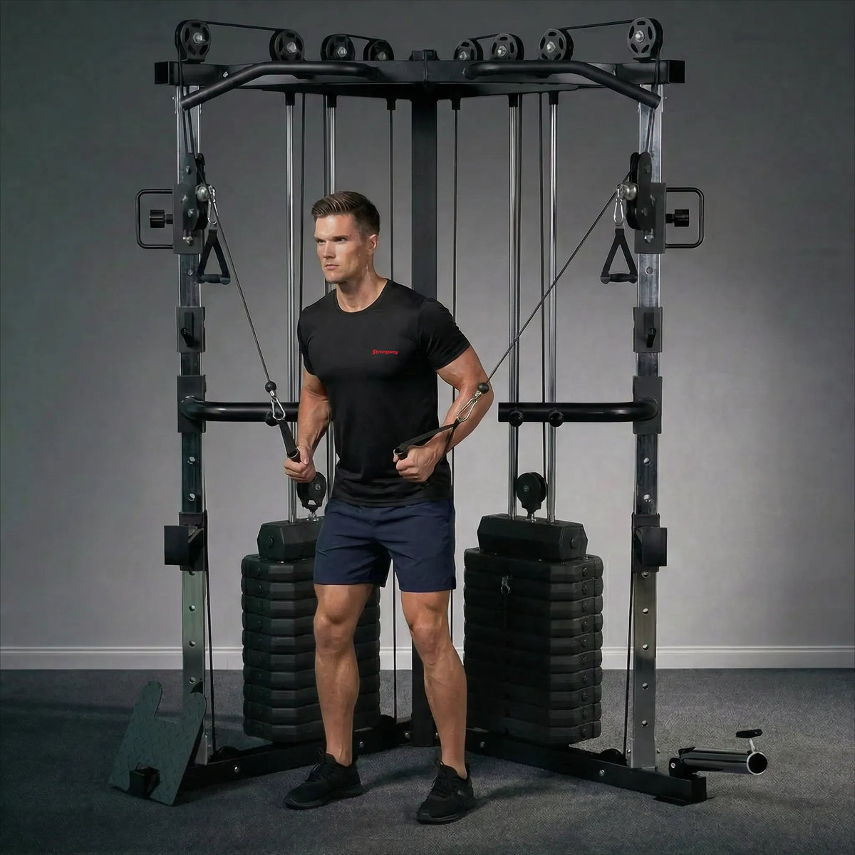 Cable crossover machine with 177 kg weight stacks, pull-up bar and dip station - view 3