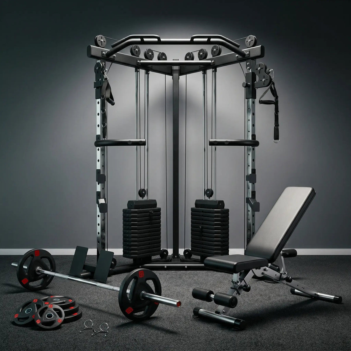 Cable crossover machine with 177 kg weight stacks, pull-up bar and dip station - view 4