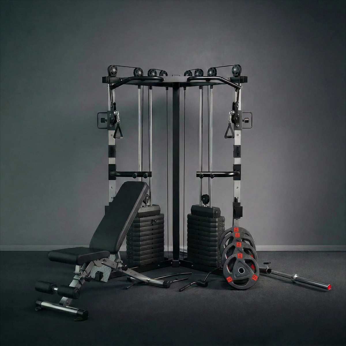 Cable crossover machine with 177 kg weight stacks, pull-up bar and dip station - view 5
