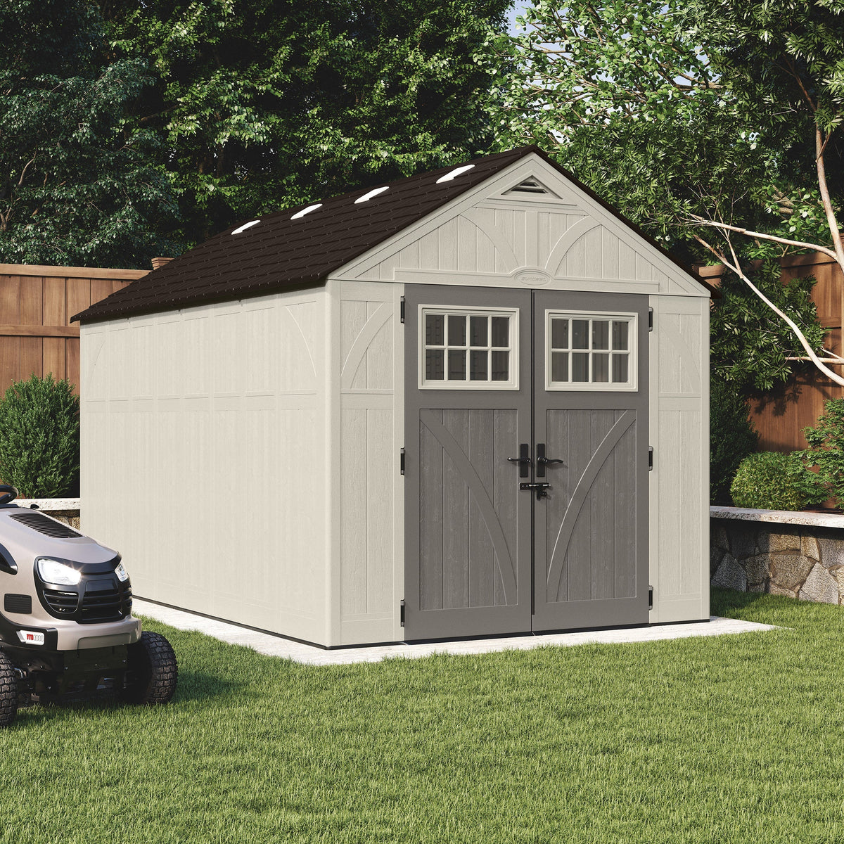 Classic Resin Garden Shed 8 x 13 ft - Four Corner Shelves and Eight Roof Windows - image 1