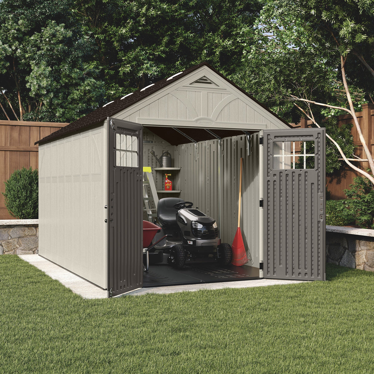 Classic Resin Garden Shed 8 x 13 ft - Four Corner Shelves and Eight Roof Windows - image 2