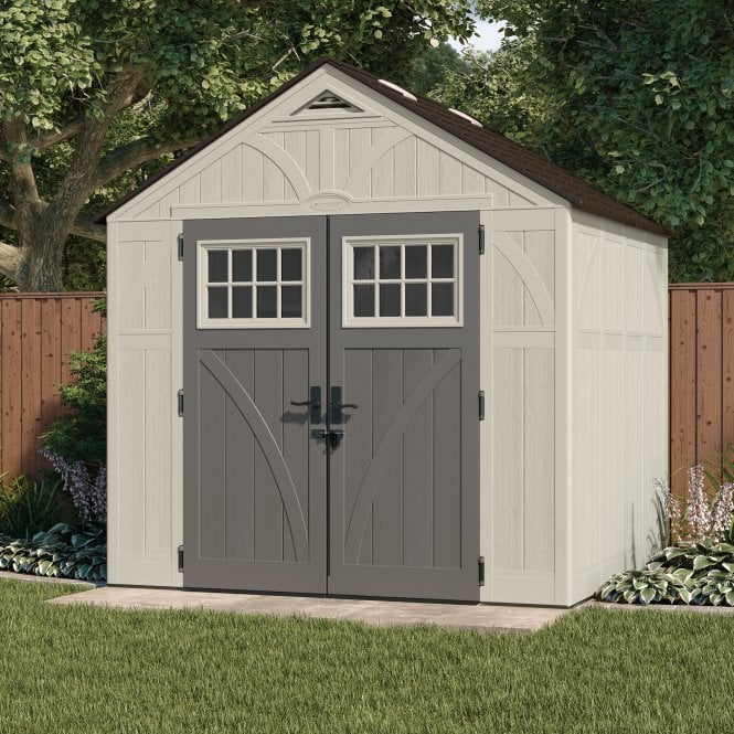 Classic Resin Garden Shed 8 x 7 ft - Two Corner Shelves and Four Roof Windows - image 1