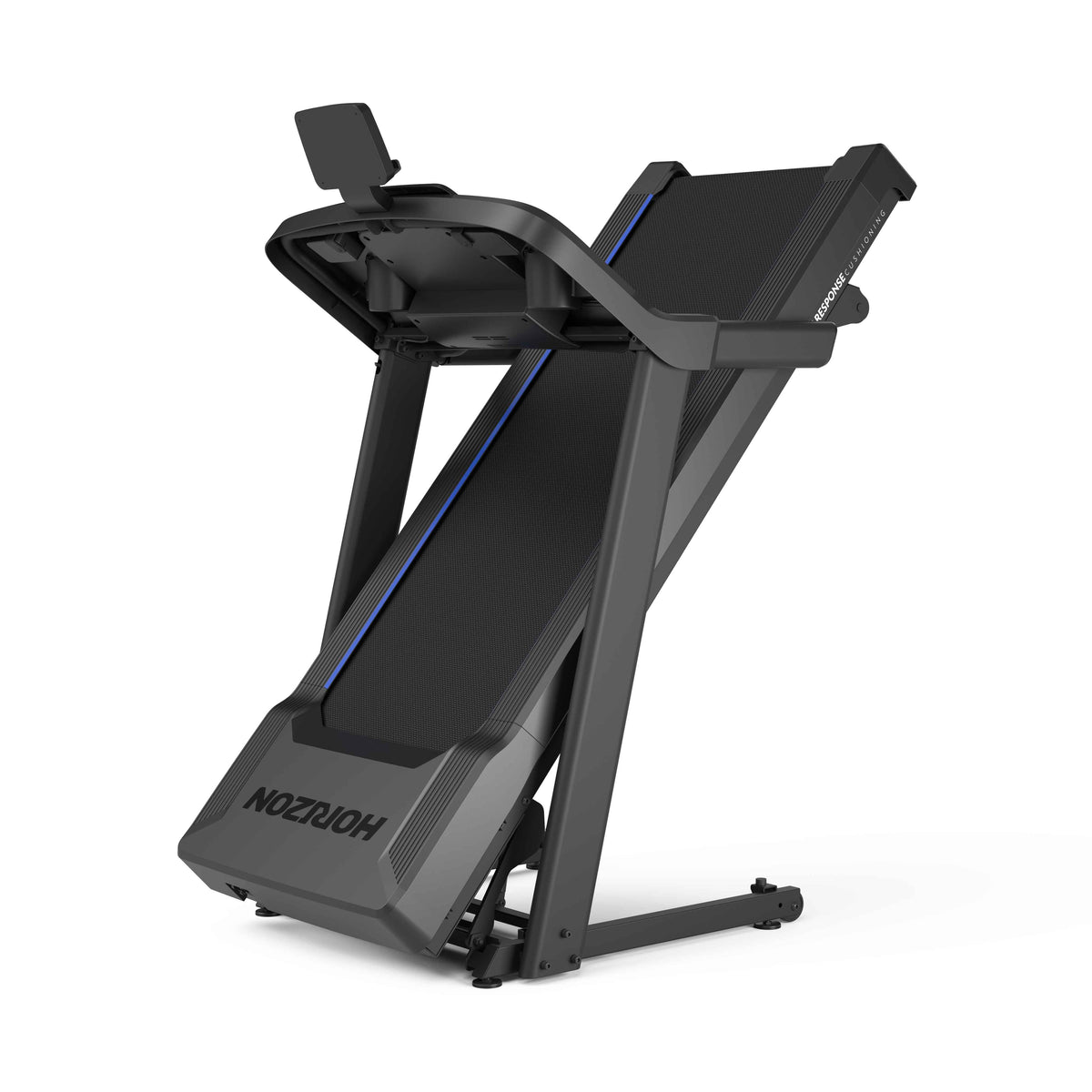 Folding treadmill with thumb-dial controls and hydraulic fold - view 2