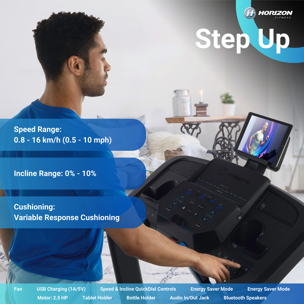 Folding treadmill with thumb-dial controls and hydraulic fold - view 5