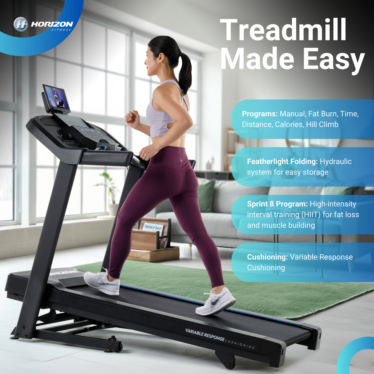 Folding treadmill with thumb-dial controls and hydraulic fold - view 6