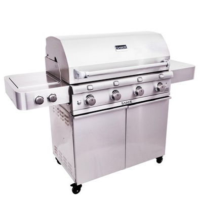 Four-Burner Stainless Steel Gas Barbecue with Side Burner and Cabinet