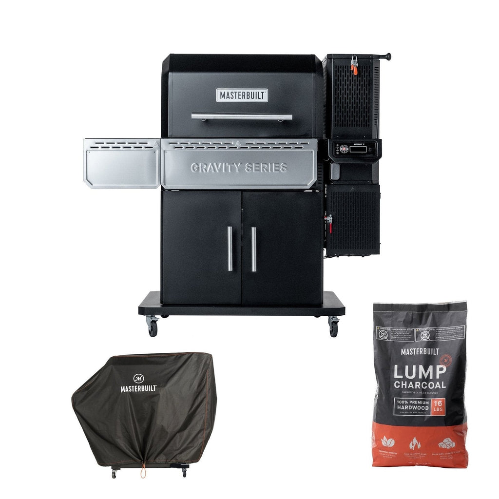 Gravity-Fed Charcoal BBQ and Smoker Bundle with Cover and Charcoal