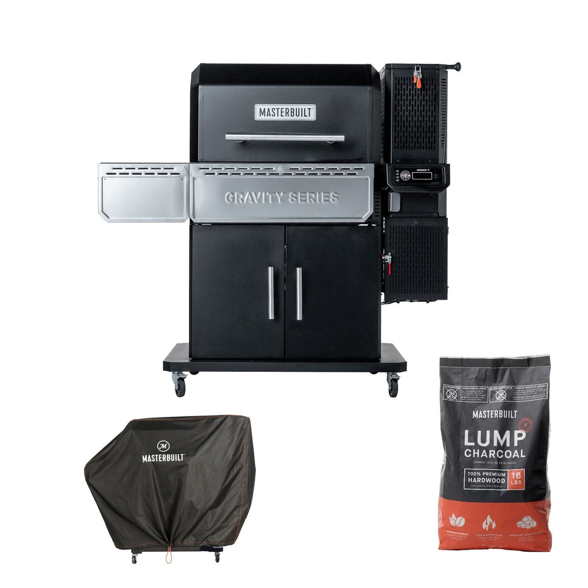 Gravity-Fed Charcoal BBQ and Smoker Bundle with Cover and Charcoal