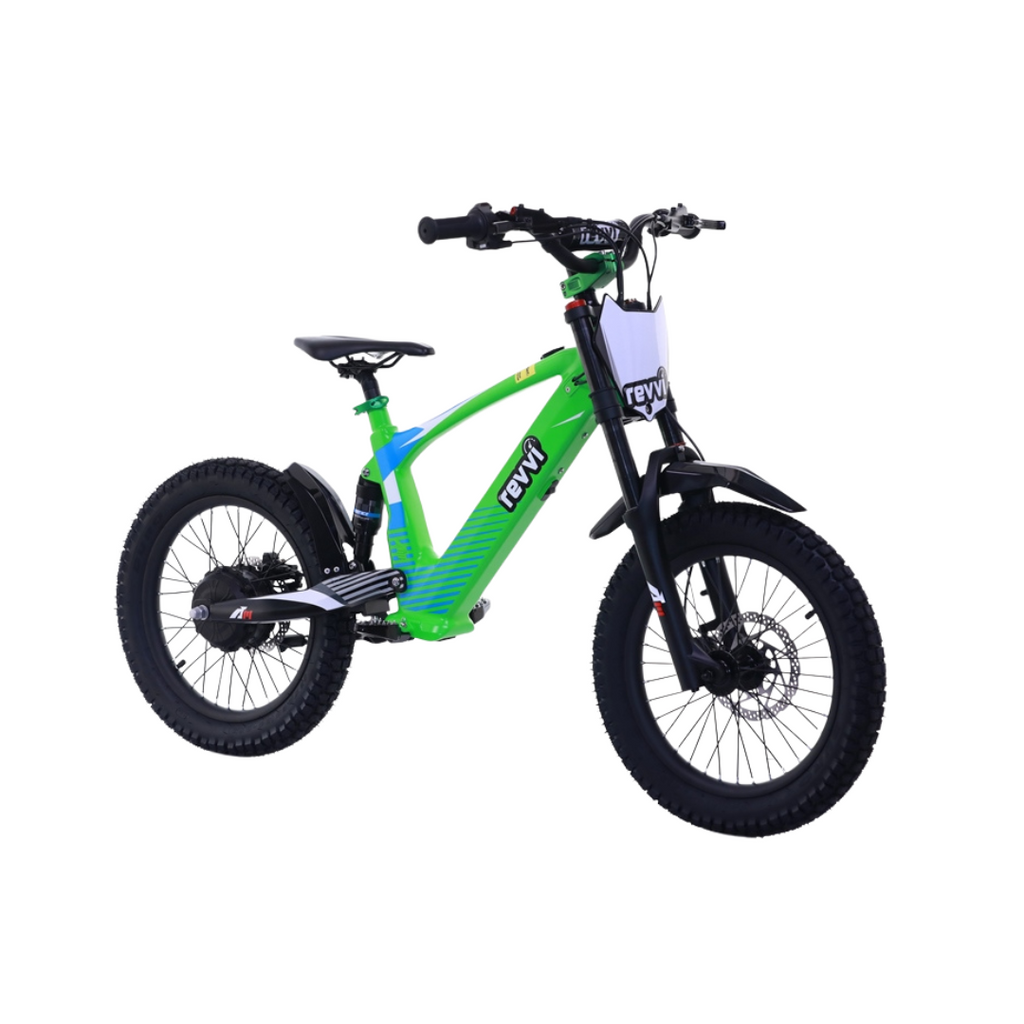Kids electric off-road bike with 18 inch wheels in black - view 12