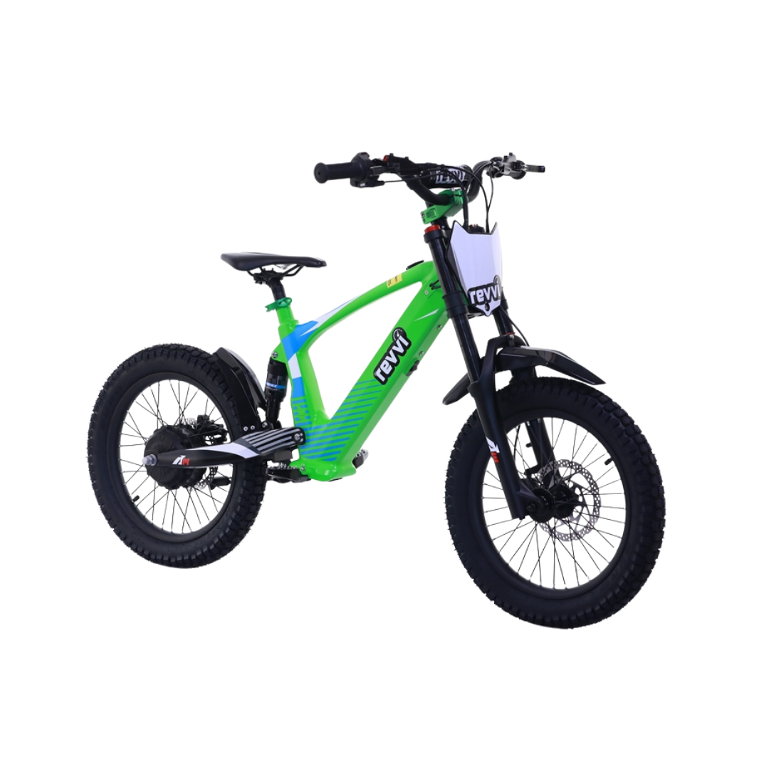 Kids electric off-road bike with 18 inch wheels in black - view 12