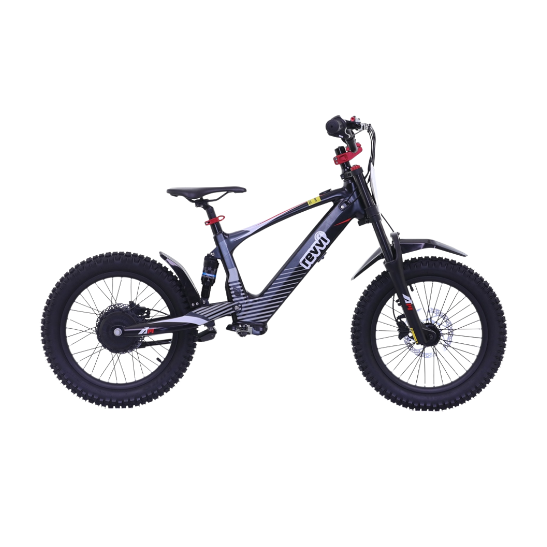 Kids electric off-road bike with 18 inch wheels in black - view 2