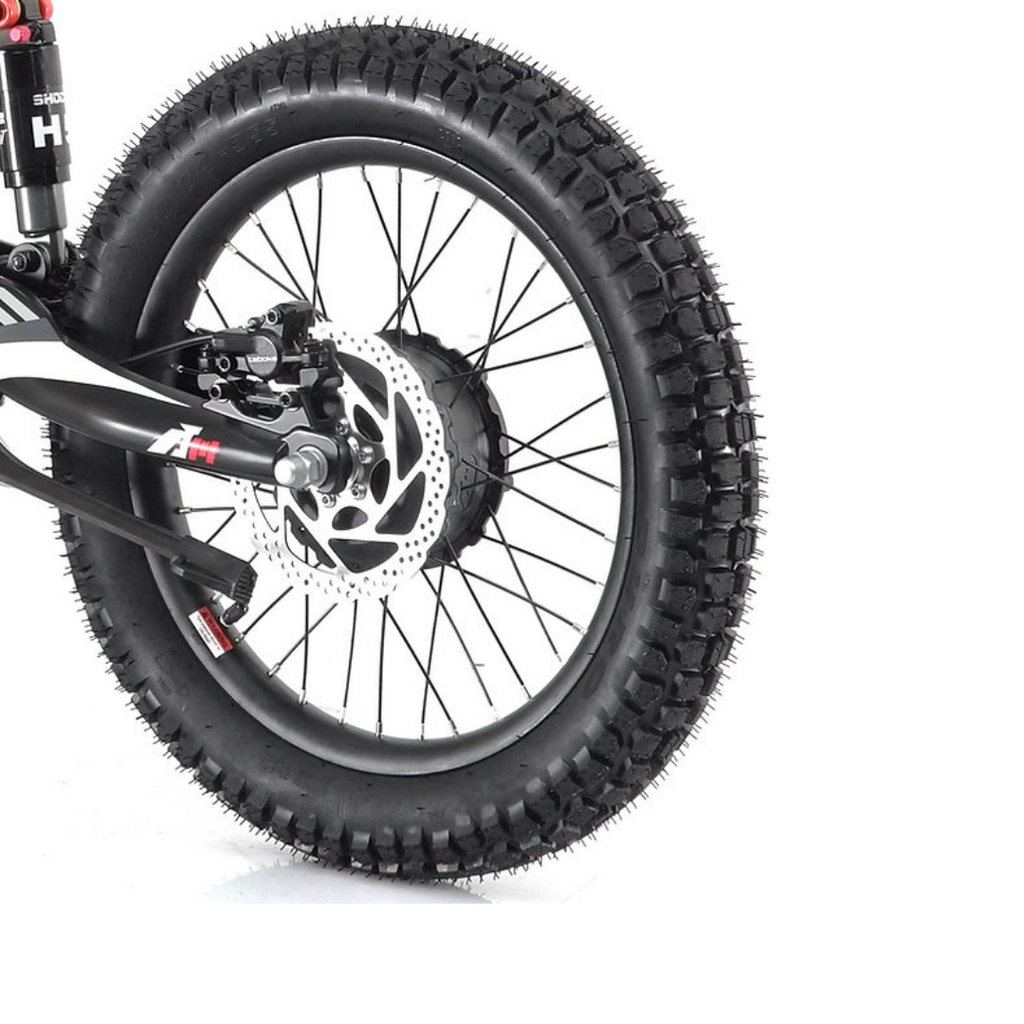 Kids electric off-road bike with 18 inch wheels in black - view 7
