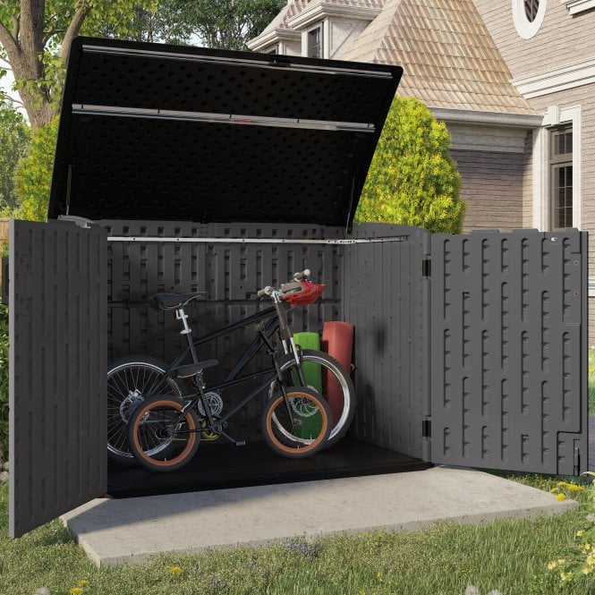 Low Plastic Storage Shed 1982 Litres for Three Wheelie Bins - Grey - view 3