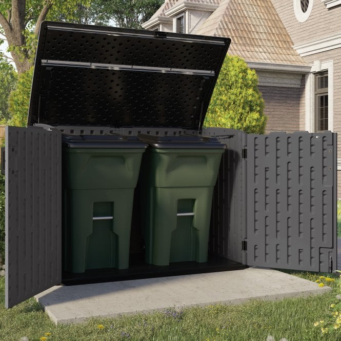 Low Plastic Storage Shed 1982 Litres for Three Wheelie Bins - Grey - view 4