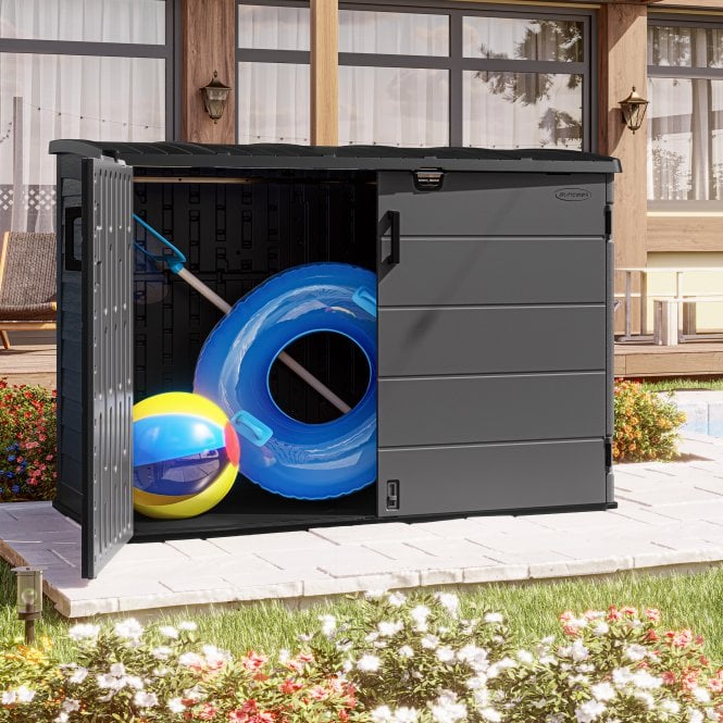 Low Plastic Storage Shed 1982 Litres for Three Wheelie Bins - Grey - view 5