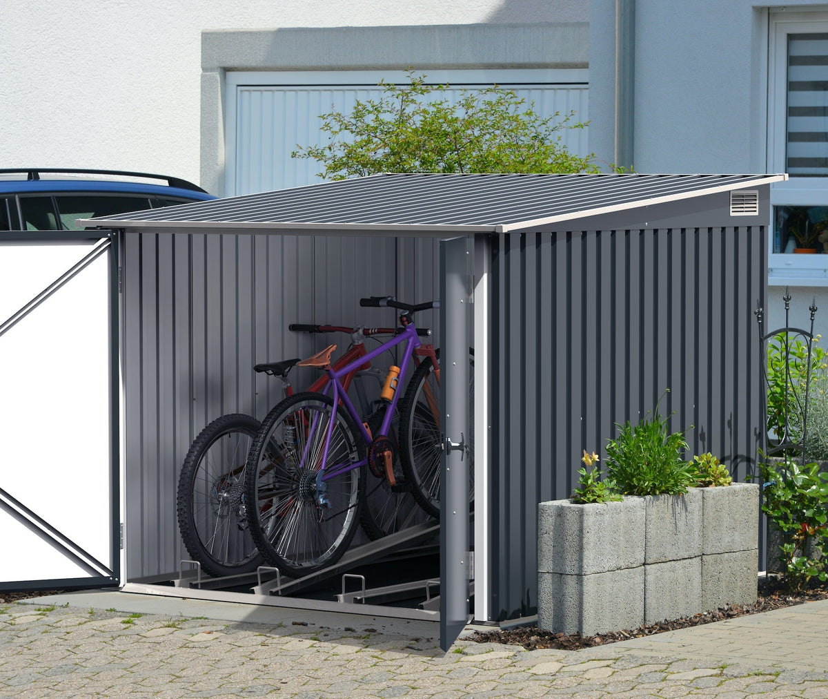 Metal Bike Shed 2 x 2 m (6 x 6 ft) for 4 Bicycles - Anthracite and White - image 3
