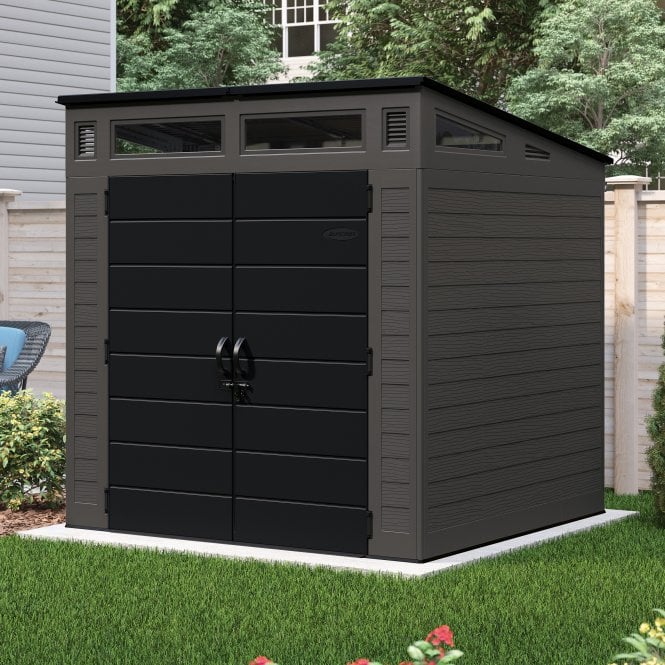 Modern Steel-Frame Resin Garden Shed 2.2 x 2.2 m (7 x 7 ft) Grey with Transom Windows - image 1