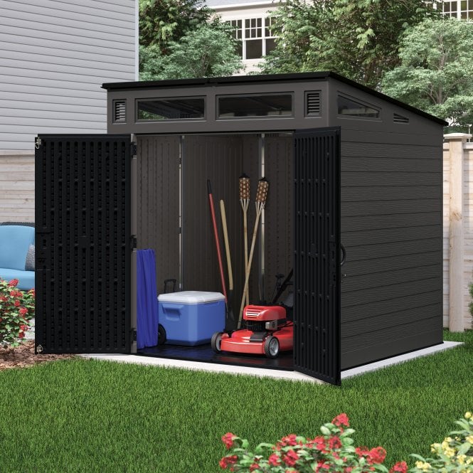 Modern Steel-Frame Resin Garden Shed 2.2 x 2.2 m (7 x 7 ft) Grey with Transom Windows - image 3