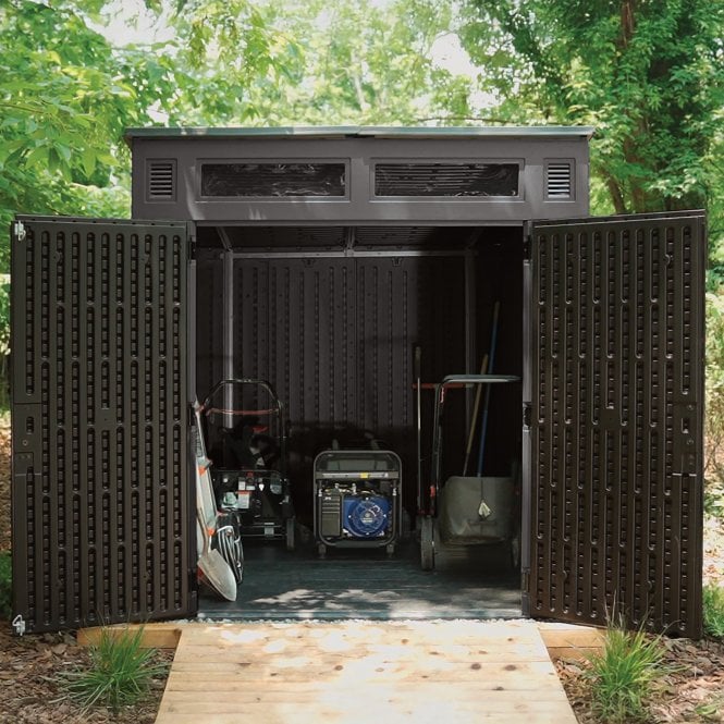 Modern Steel-Frame Resin Garden Shed 2.2 x 2.2 m (7 x 7 ft) Grey with Transom Windows - image 4