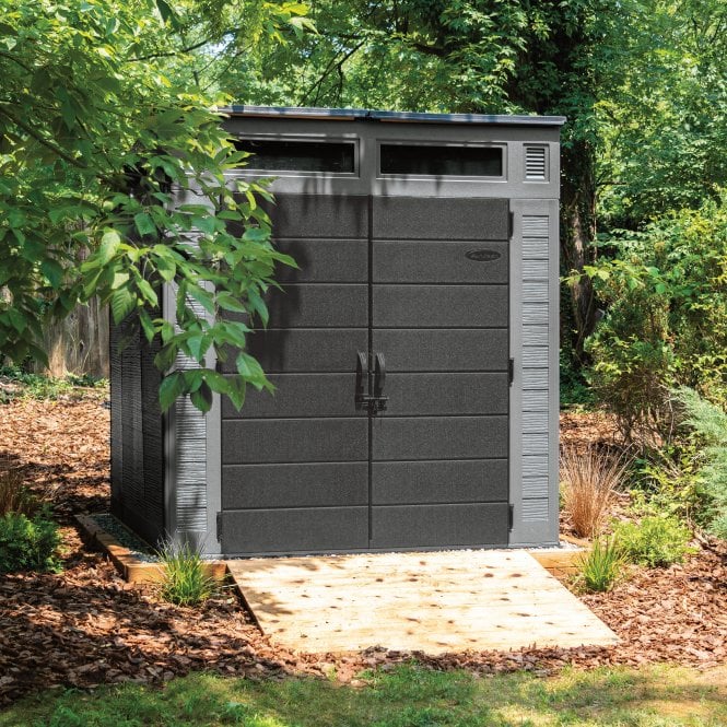 Modern Steel-Frame Resin Garden Shed 2.2 x 2.2 m (7 x 7 ft) Grey with Transom Windows - image 5
