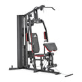 Pin-loaded multi-station home gym with 70 kg weight stack and leg press