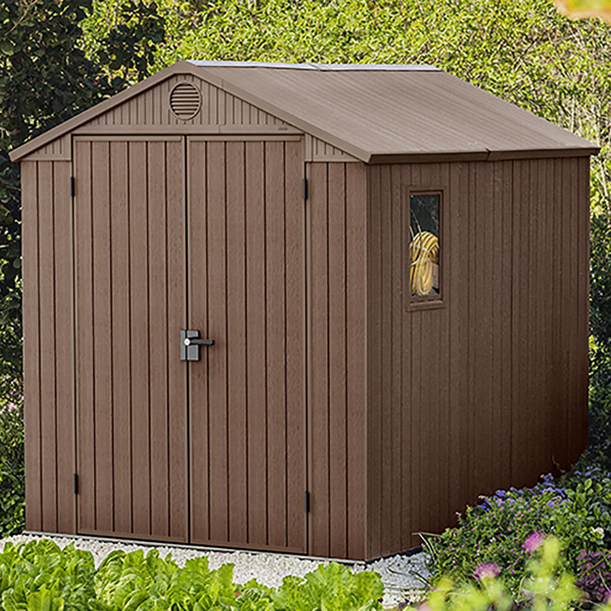 Plastic Apex Garden Shed 1.8 x 2.4 m (6 x 8 ft) Brown - image 2
